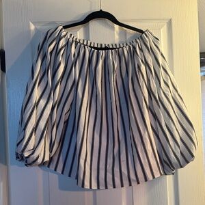 White House Black Market White and Black Vertical Stripe Off-Shoulder Top